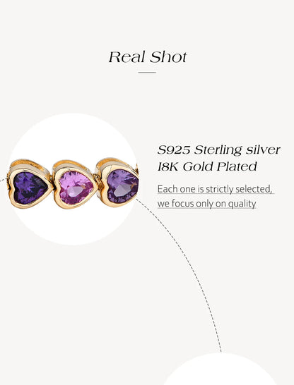 S925 Sterling Silver Heart-shape Sapphire Colorful Bracelet