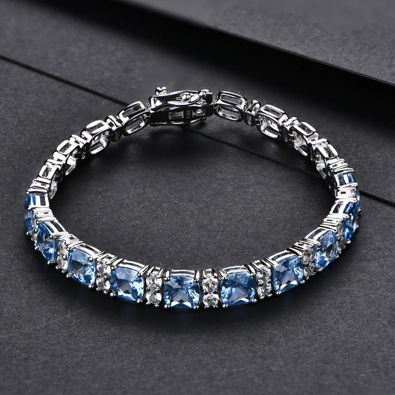 925 Silver Jewelry Original Created Blue Spinel Bracelet