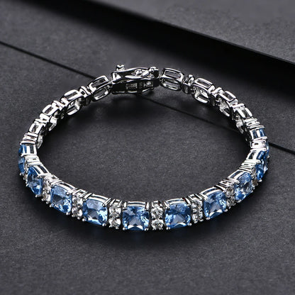 925 Silver Jewelry Original Created Blue Spinel Bracelet